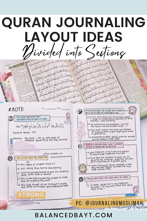 quran journaling layout divided into sections