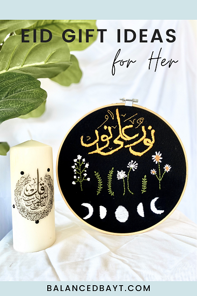 embroidery with arabic and moon phase and arabic design candle eid gift ideas