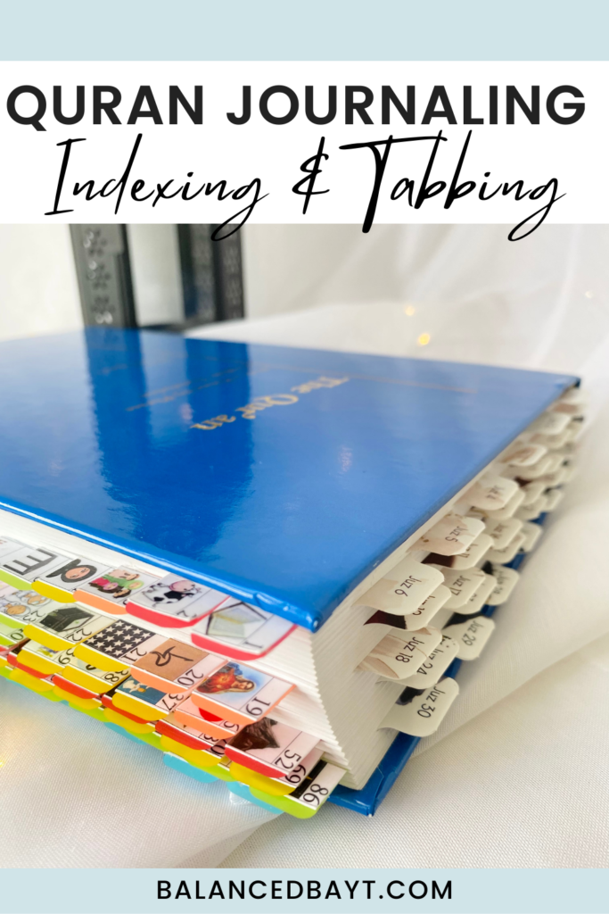 quran journaling indexing and tabbing for beginners - blue book quran with tabs on sides