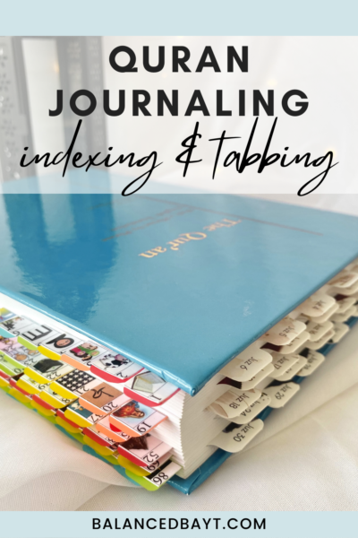 quran journaling indexing and tabbing for beginners - blue book quran with tabs on side
